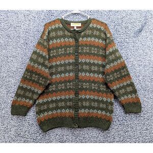VTG James Pringle Weavers Lambswool Cardigan Sz S Made in Scotland Granny Green
